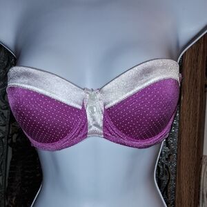 Elegant Lavender and White, with Tiny,White Polka Dots,Padded,Strapless Bra💕💜